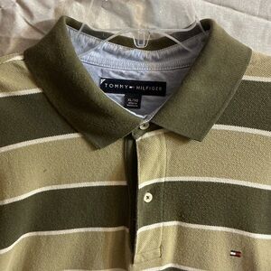 Tommy Hilfiger Men's Polo in Olive and Tan Stripes
